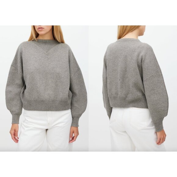 $395 Isabel Marant Gray Cotton Knit Puff Sleeve Sweater Kelaya Top size FR 36/4 - Picture 1 of 9
